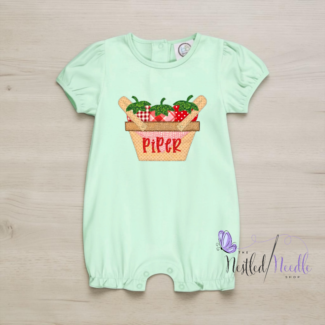 Girl Personalized Strawberry Basket Appliqué