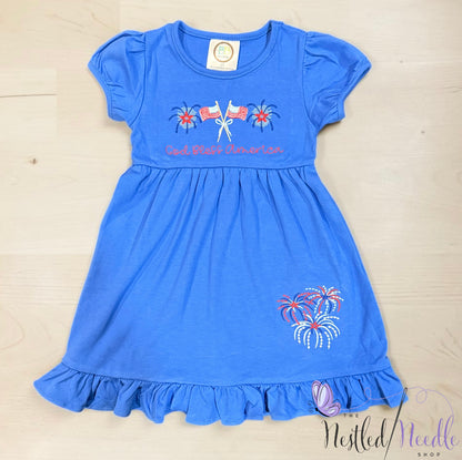 Girl Personalized Patriotic SS Ruffle Dress