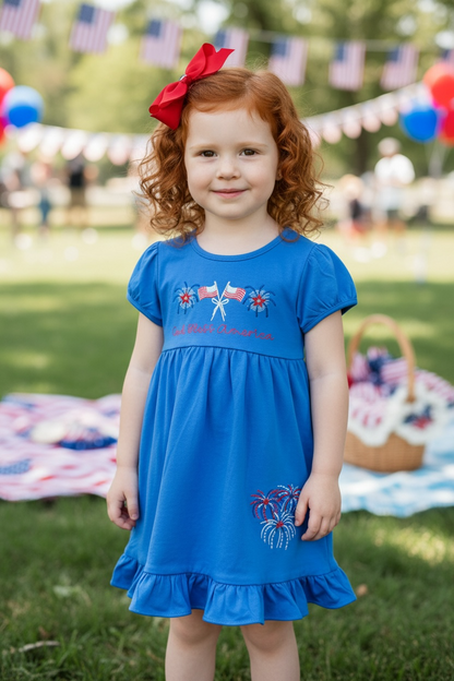 Girl Personalized Patriotic SS Ruffle Dress