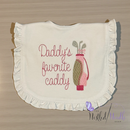 Girl Golf Themed Ruffle Baby Bib & Burp Cloth Set