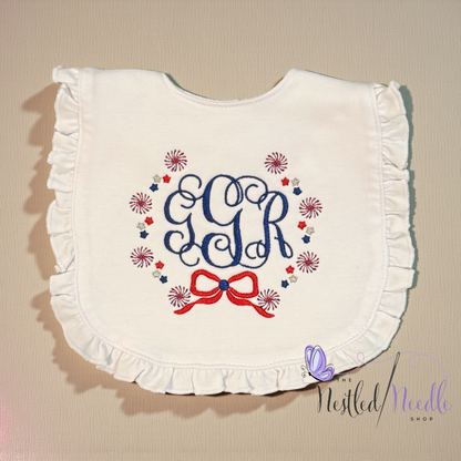 Girl Patriotic Personalized Ruffle Baby Bib
